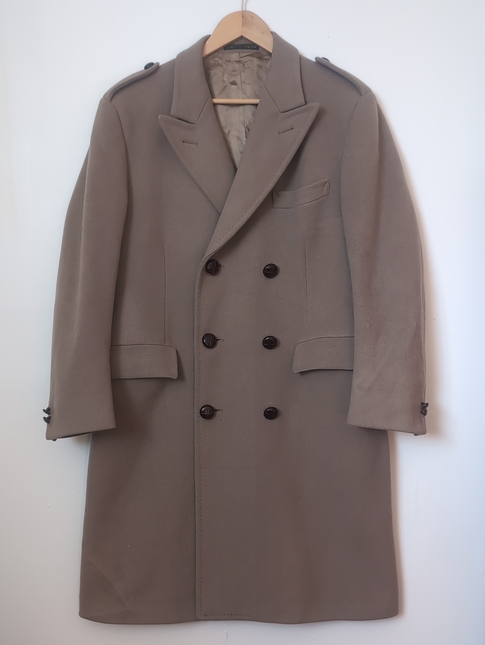 Men's Double-Breasted 100% Wool Coat - Taupe